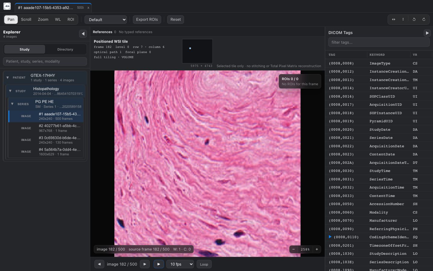 DICOM whole-slide microscopy context in dcmview